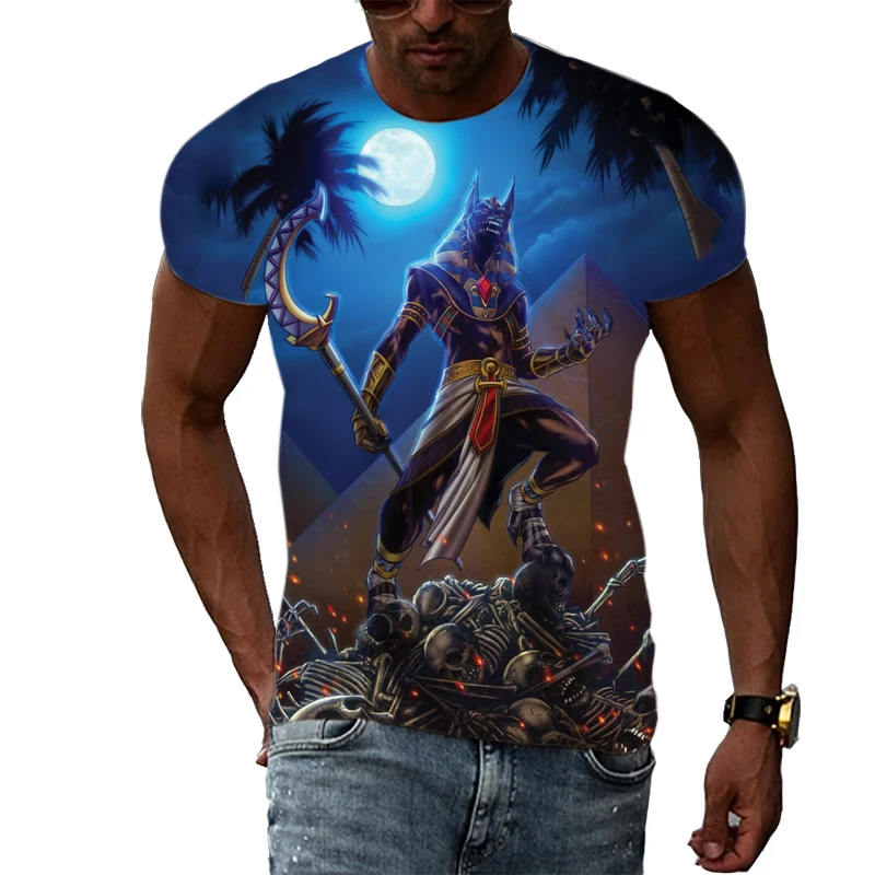 

Summer New Men's Fashion Cool Style Reaper Anubis Casual 3D Print Pattern O Neck Trend T-Shirt