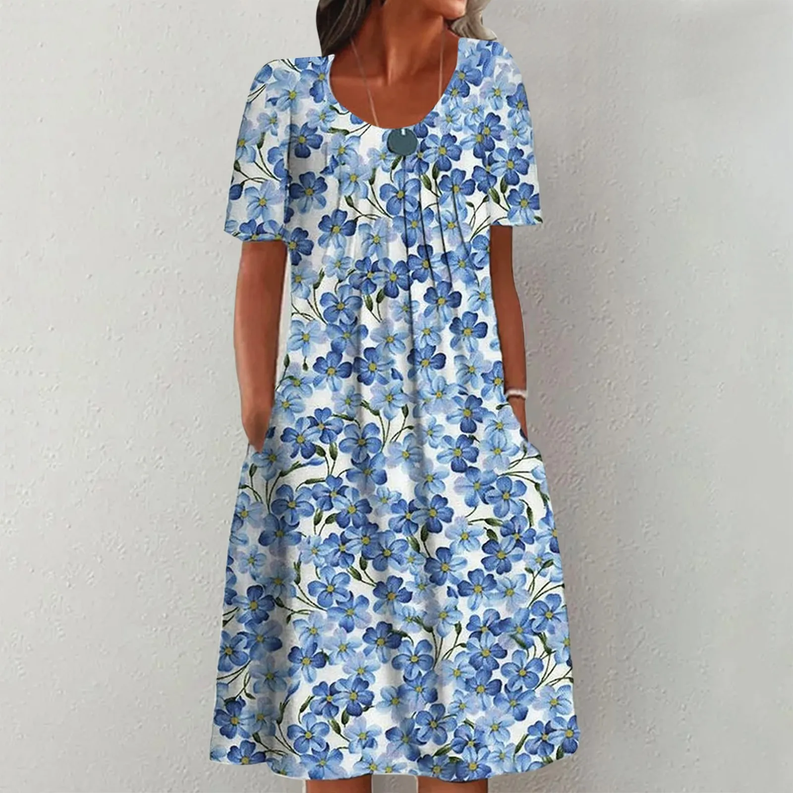 

Женские летние повседневные платья с принтом и коротким рукавом, платье с завышенной талией и карманами