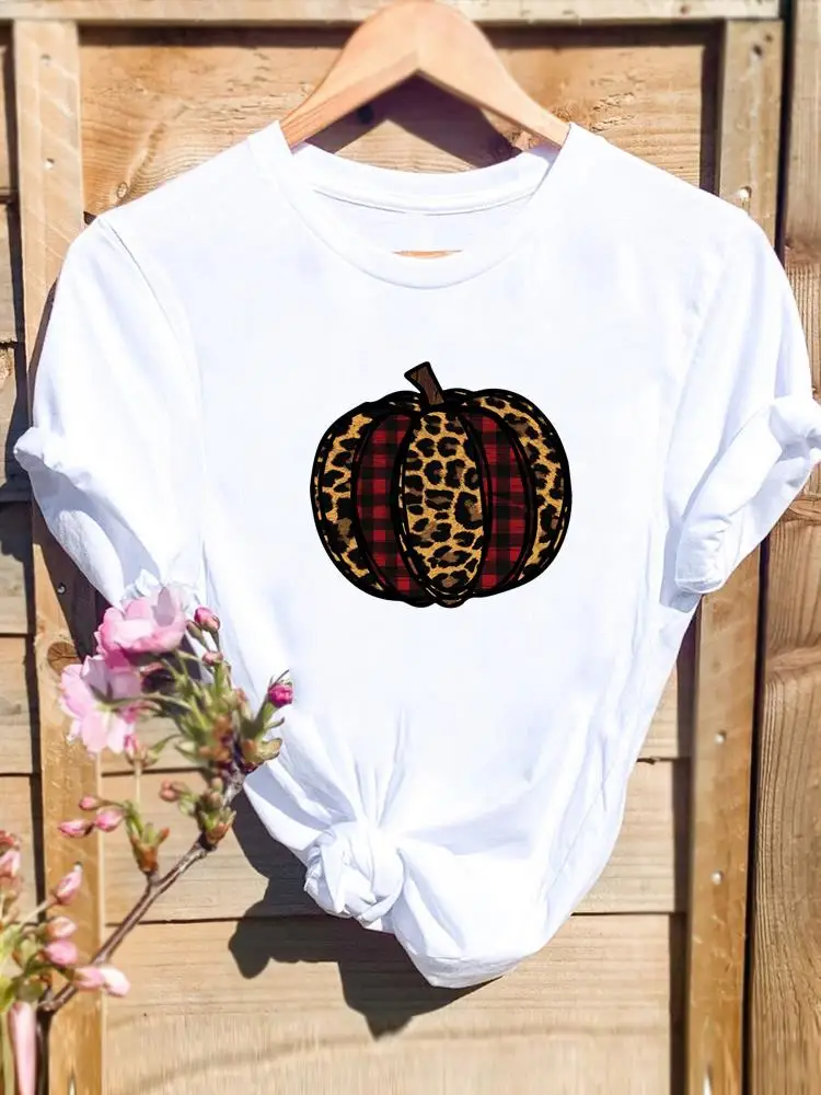 

Leopard Lovely Style Trend Halloween Thanksgiving Fall Festival Women Female Fashion Clothing T-shirts Print T Top Graphic Tee