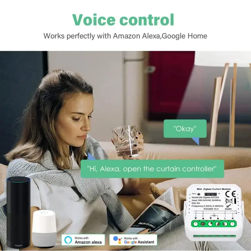 Модуль умного переключателя штор Tuya ZigBee/WiFi для двигателя жалюзи QS-S10-C04/ECC02