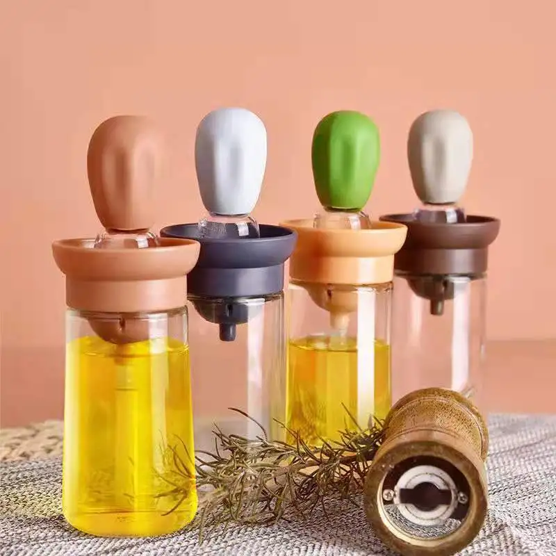 

150 ml Kitchen oil bottle silicone glass oil container oil brush press oil brush oil bottle for kitchen cooking barbecue tool