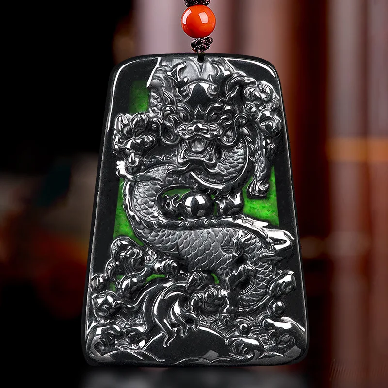 

Hot Selling Natural Hand-carve Jade Mo Cui Dragon Card Necklace Pendant Fashion Jewelry Men Women Luck Gifts