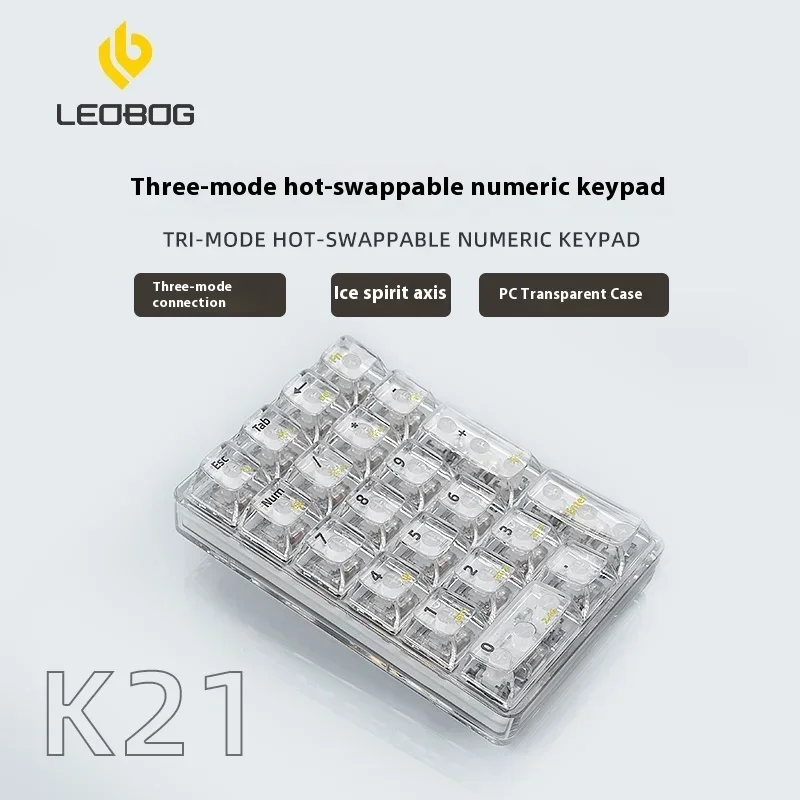 LEOBOG K21 Клавиатура Numpad Tri Mode Bluetooth Беспроводная прозрачная мини-механическая