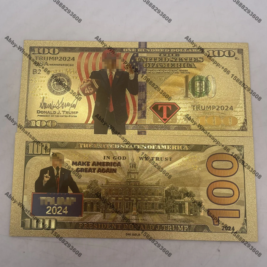 

2024 Trump gold banknote USD 100 dollar plastic money arts and crafts souvenir cards for donald trump supporter
