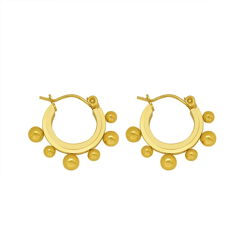 

Stainless Steel Round Bead Hoop Earrings Stylish Metalic Gold Color Small Earrings Girls Office Gift