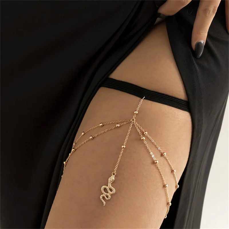 

1PC Boho Sexy Thigh Chain Body Jewelry For Women Elastic Snake Pearl Pendant Bohemia Fashion Multilayer Chain Body Jewelry