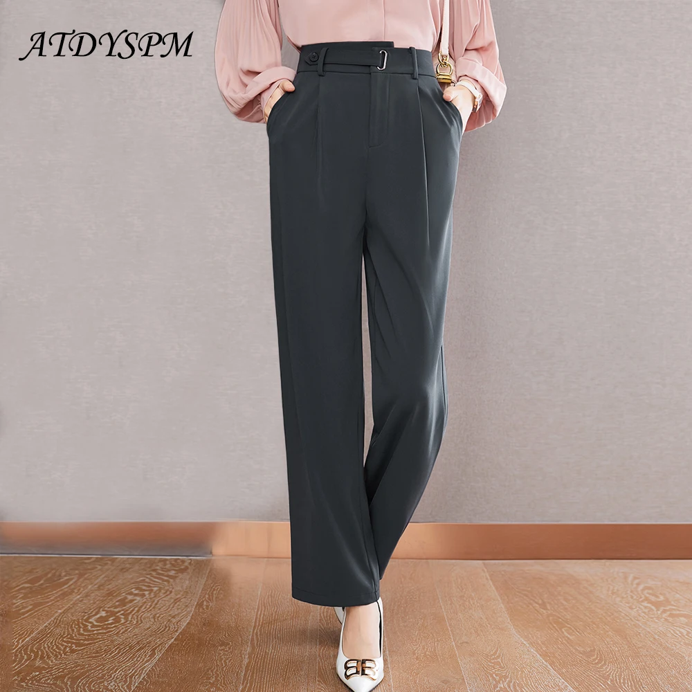 

Classic Dark Gray Suit Pants Woman High Waist Pants Simple Pockets Office Ladies Pants Fashion Korean Style Straight Trousers