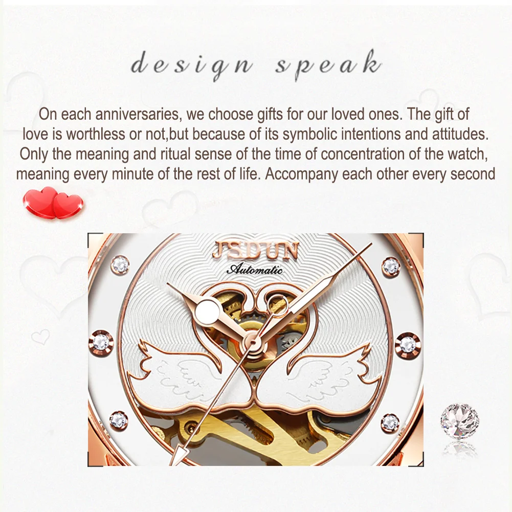 TAXAU Brand JSDUN Mechanical Watch for Women Stainless Steel Ceramics Strap Elegant Ladies Wristwatch Sapphire Femme Watches