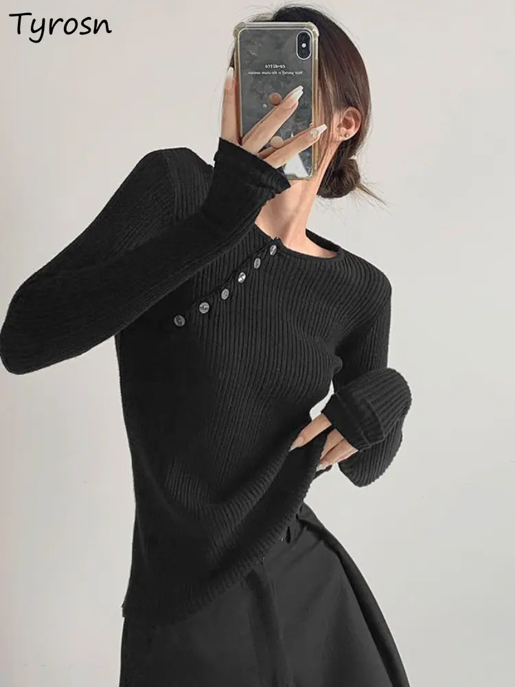 

Knitting T-shirts Women Slim Sexy Design Retro All-match Elegant Tender Korean Style Ladies Inside Spring Stylish Leisure Cozy