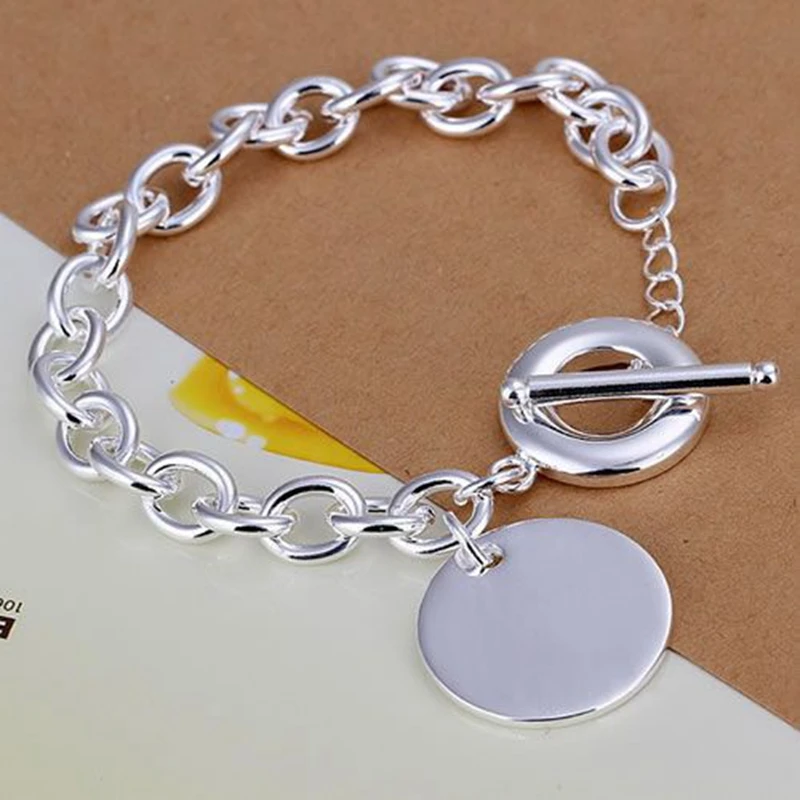 

Factory direct 925 Stamp Silver color Round card Pendant Bracelets for men's women Wedding party Christmas Gifts fashion Jewelry