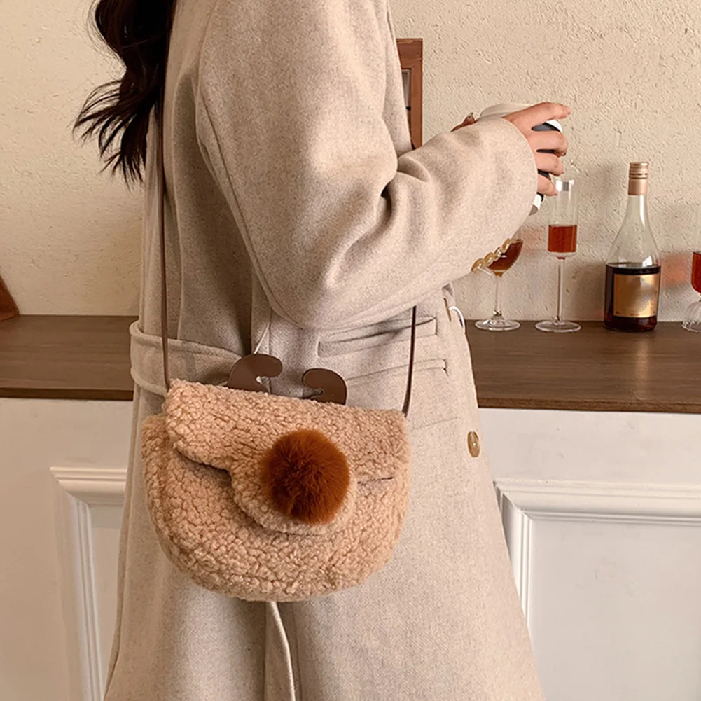 

Lady Crossbody Bags Christmas Elk Plush Bag Kids PU Leather Deer Horn Fur Ball Shoulder Bag Multifunctional Ladies Handbag