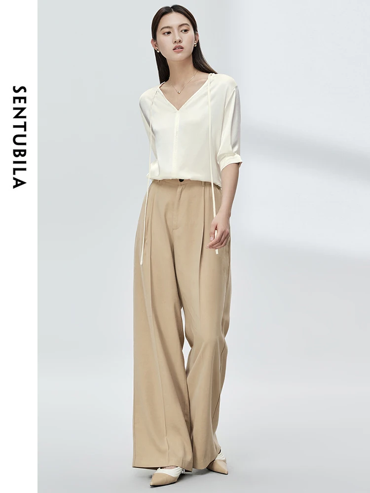 Женская шифоновая рубашка с V-образным вырезом на шнуровке