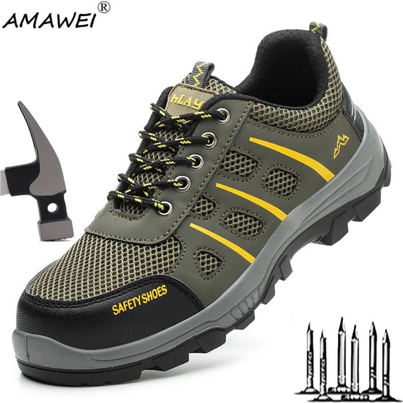 

AMAWEI Men Safety Shoes Breathable Mesh Work Sneakers Indestructible Shoes Puncture-Proof work Shoes Anti-smash Industrial Shoe