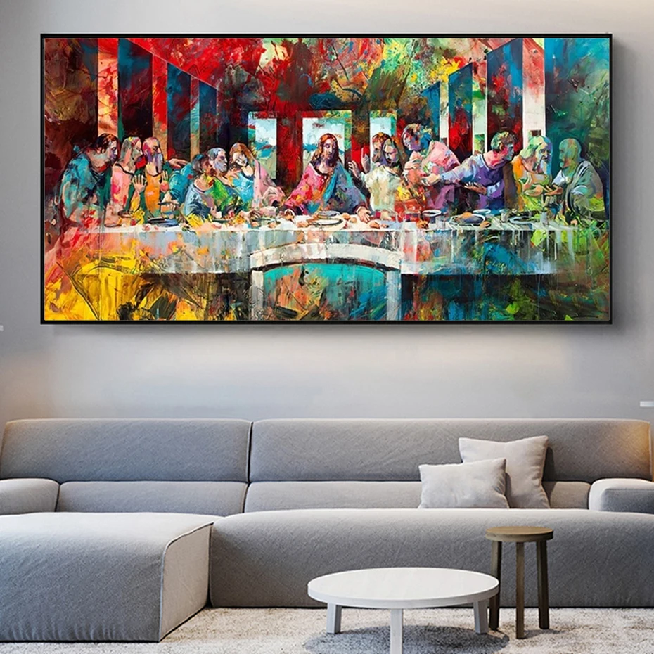 

Graffiti Art Last Supper by Da Vinci Painting Canvas Print Modern Wall Art Picture Pop Art HD Posters for Living Room Decoration