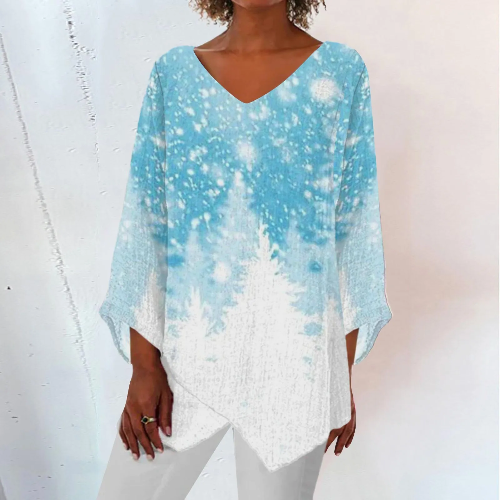 

Женские рождественские футболки с графическим принтом и круглым вырезом, Топ с длинным рукавом, пуловер, свитеры оверсайз, топы, женская руб...