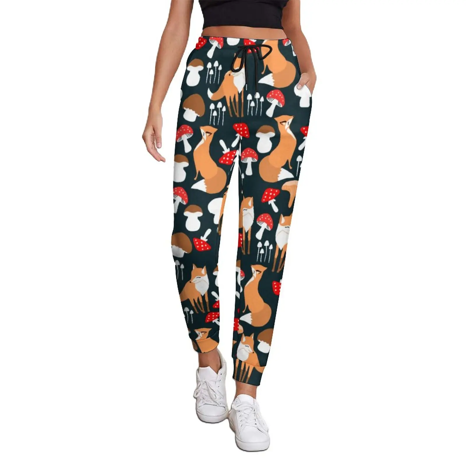 

Cute Fox Jogger Pants Colorful Mushrooms Print Vintage Big Size Joggers Spring Woman Printed Aesthetic Trousers
