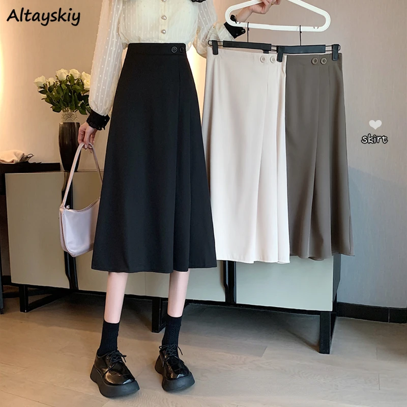 

Skirts Women French Summer New Arrival Button Mid-calf All-match Faldas Mujer Harajuku College Streetwear Office Lady Leisure