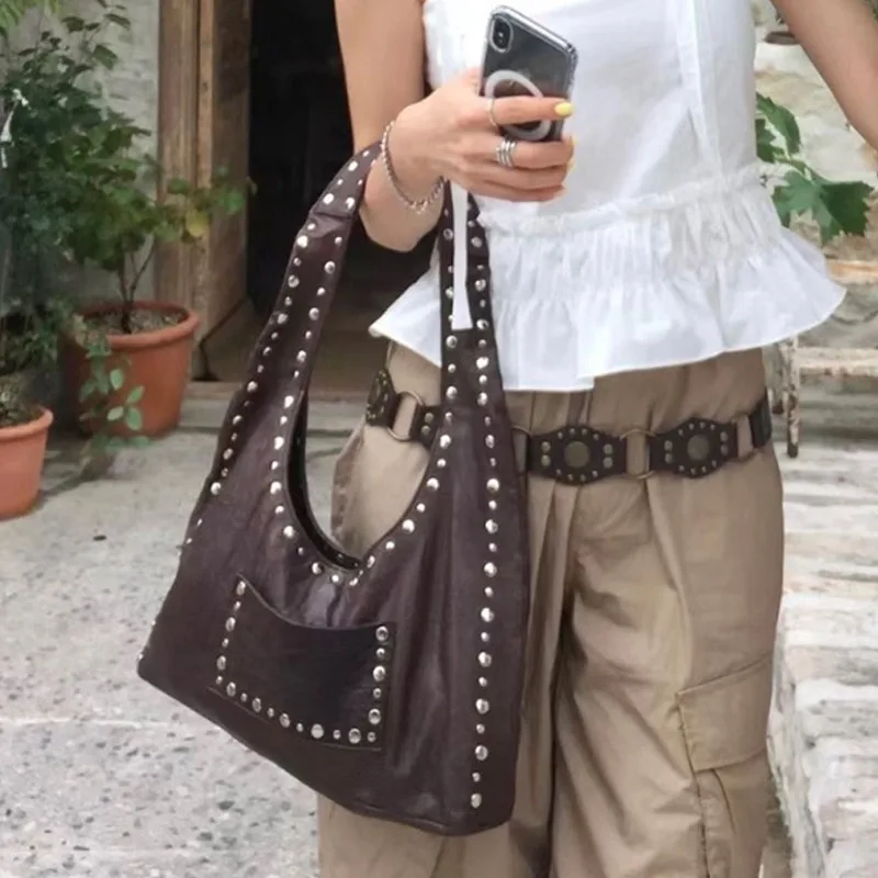 Новая декоративная сумка на плечо с заклепками в стиле ретро европейская и
