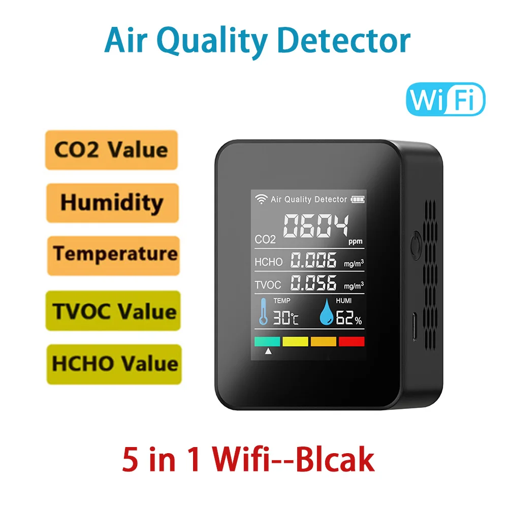 Wi-Fi внутренний детектор CO2, монитор качества воздуха 5 в 1, формальдегид, HCHO TVOC, тестер, тестер температуры и влажности, измеритель датчика CO2