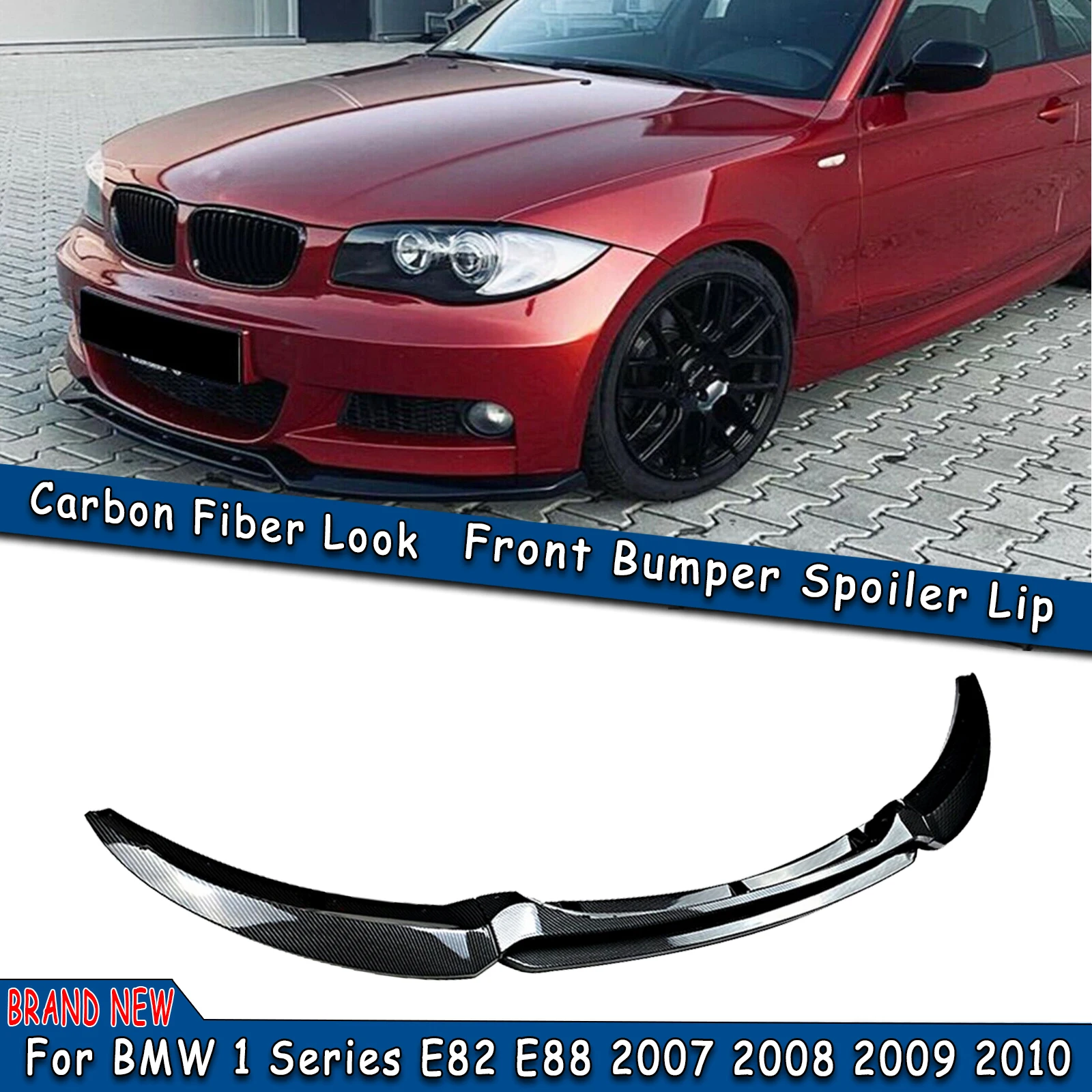 

E82 Front Bumper Spoiler Lip For BMW 1 Series M Sport 2007-2013 ABS Carbon Fiber Pattern Car Lower Body Kit Guard Plate Splitter