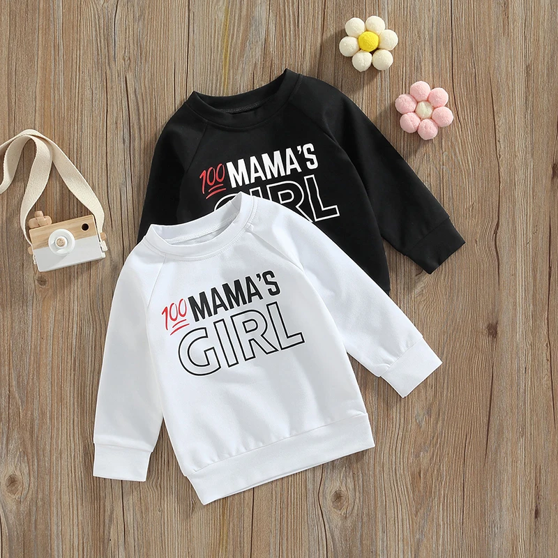 

Повседневный свитшот для новорожденных, пуловер с длинным рукавом и круглым вырезом для маленьких девочек с буквенным принтом, топы