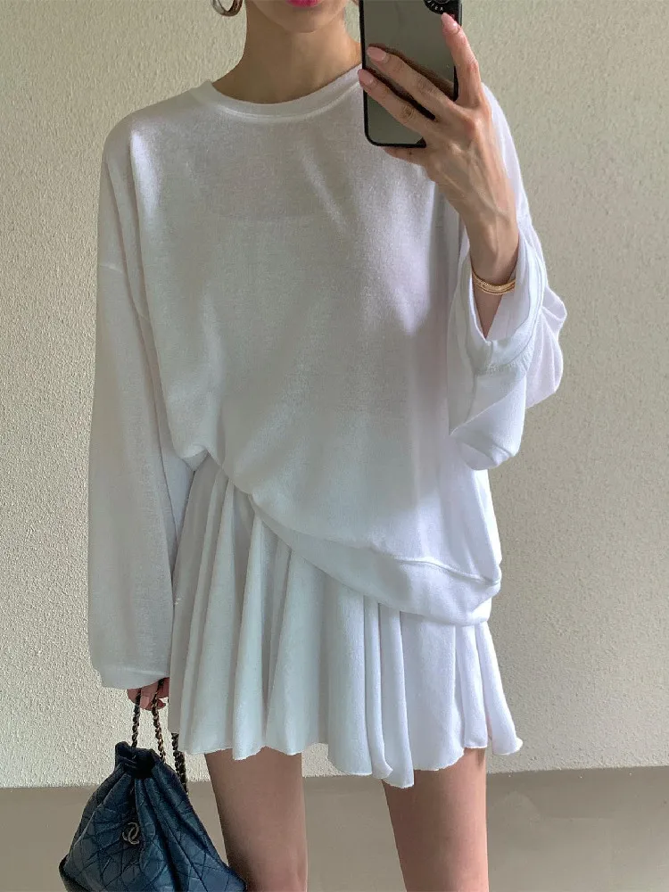 

Autumn Two Piece Set Women Outfits Korean Fashion Long Sleeve Sweatshirt Tops and High Waist Mini Skirts Suits Vintage 2 Pieces