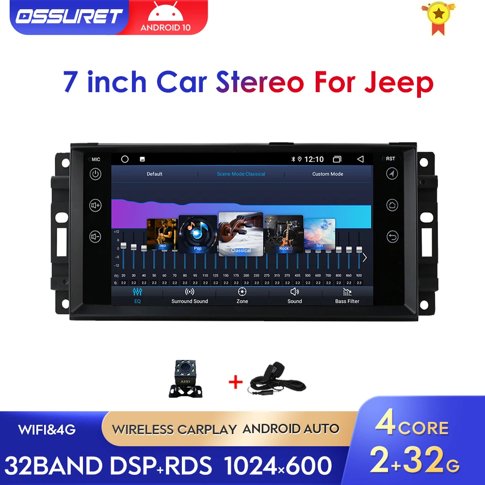 Автомагнитола на Android 10 для Jeep Cherokee 2009 2008 2010 Wrangler Dodge Challenger радио Chrysler 2 ГБ + 64 Bluetooth
