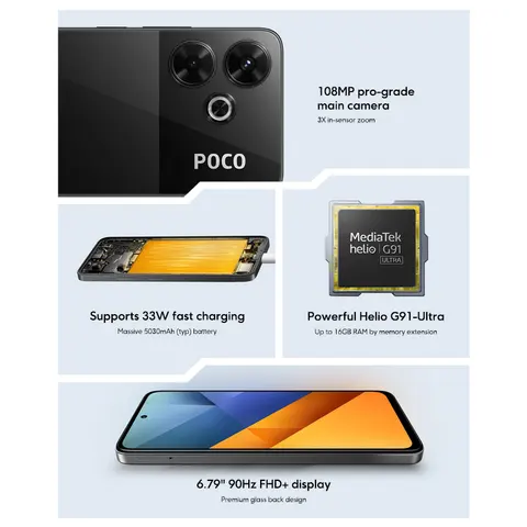 Смартфон POCO M6 4G, глобальная версия, 108 МП, камера pro класса Helio G91 Ultra, 6,79 дюйма, 90 Гц, дисплей, 33 Вт, быстрая зарядка, 5030 мАч, NFC