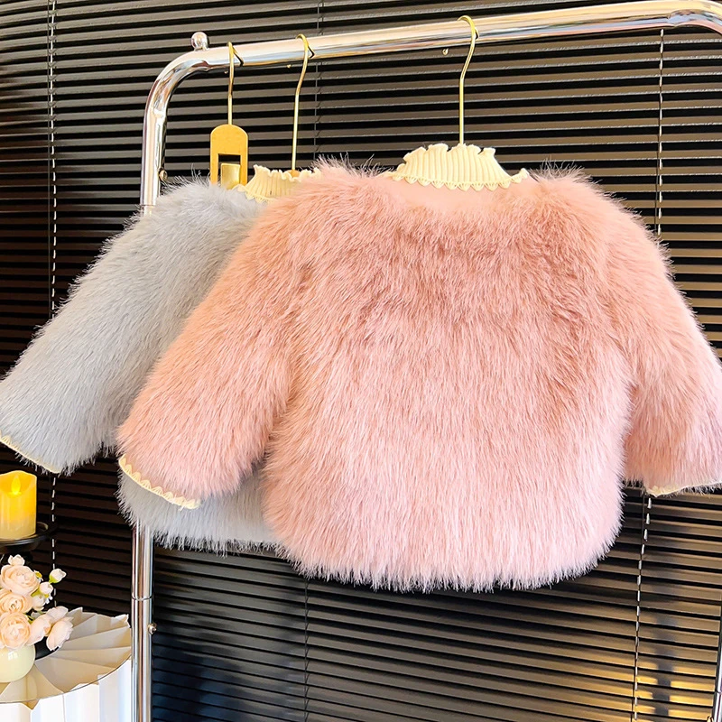 Осенне-зимняя детская куртка из искусственного меха для девочек теплая