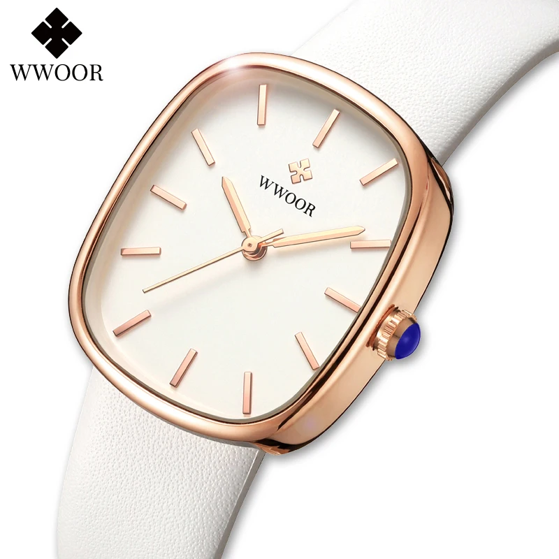  WWOOR 2022 Women Watch Fashion Leather Quartz Bracelet Watch Top Brand Luxury Waterproof Ladies Wristwatch Montre Femme Feminino 