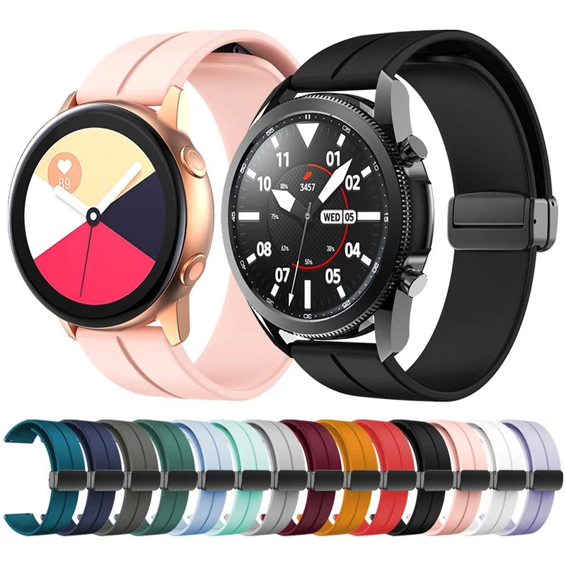 

Silicone Strap For Galaxy 46mm 42mm/Active 2 44mm 40mm/S3 Bands Samsung Watch 3 45mm 41mm 20 22mm Magnetic D Buckle Band