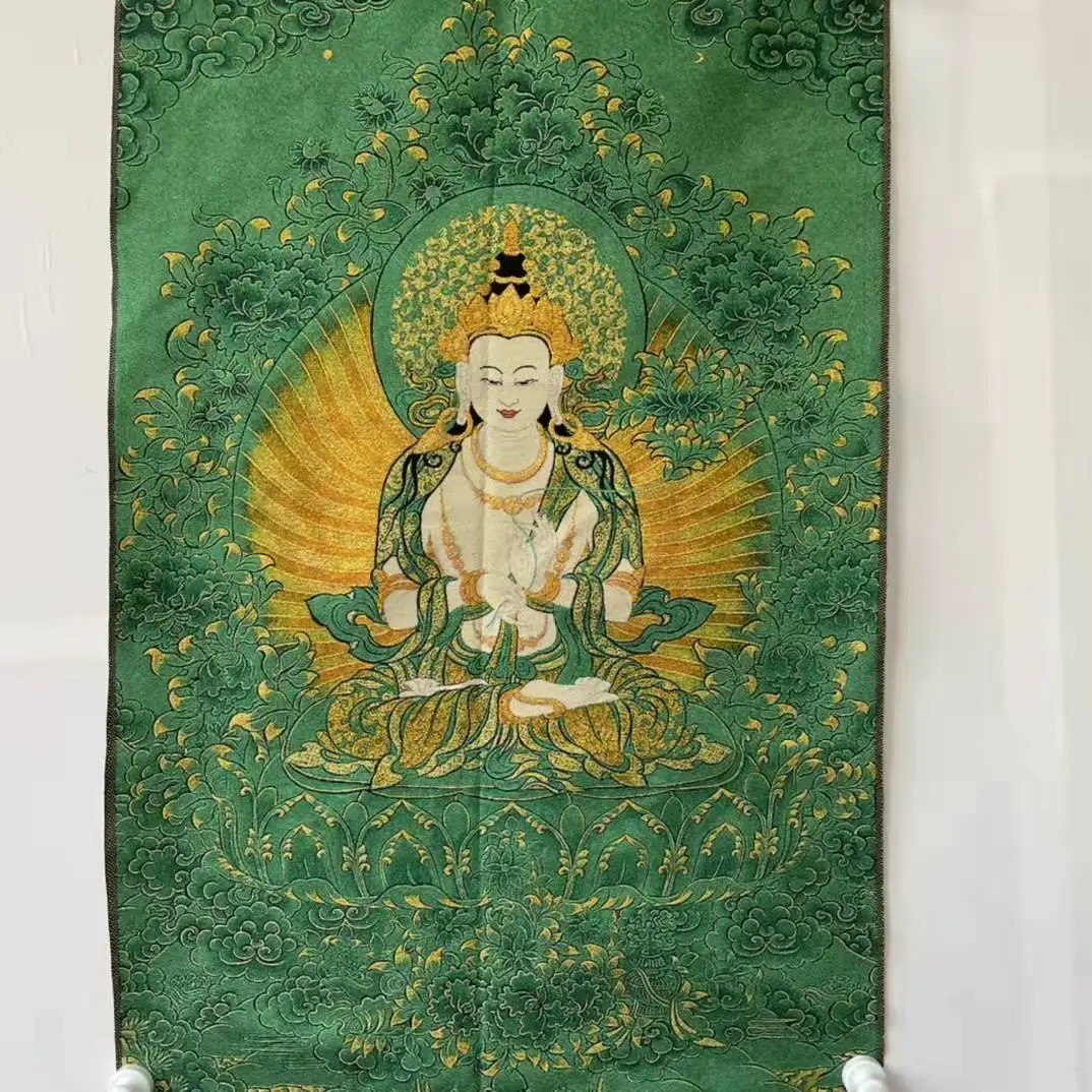 

Вышитая Белая Тара Thangka, декоративная картина на зеленом фоне