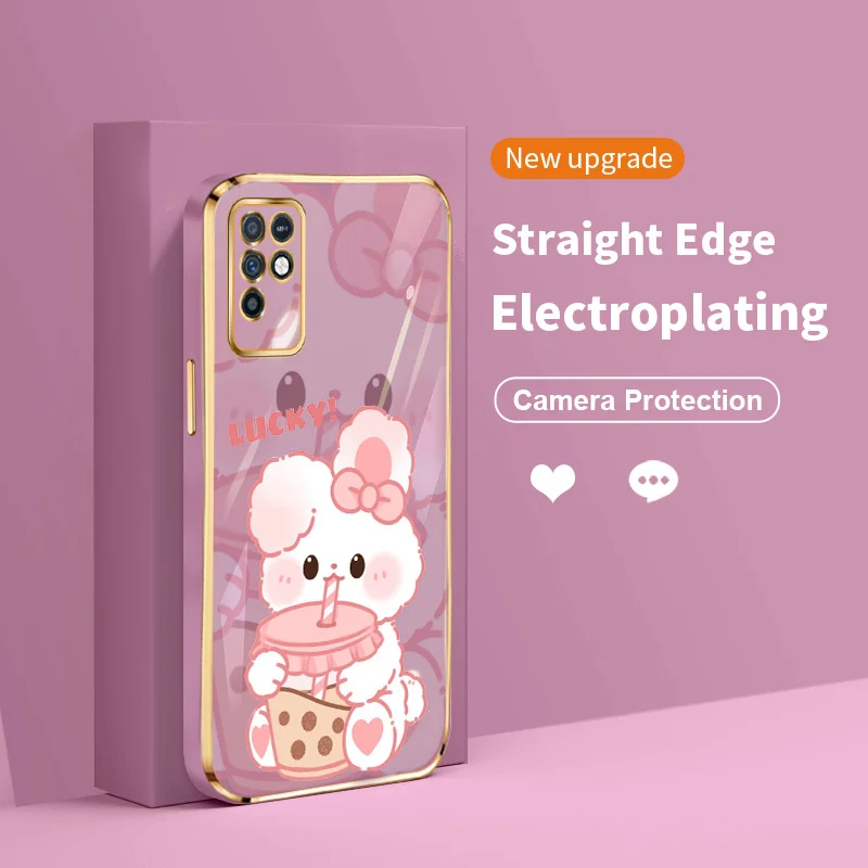 

Ultra Thin Plating Cover for Infinix Note 10 11 11S 8 8i 12 Pro 12 G96 Luxury Drink Milk Tea Bow Rabbit Soft Phone Case