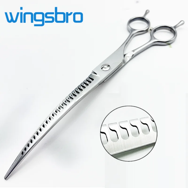 Фото Wingsbro 8-дюймовые изогнутые ножницы для акулы, филировочные ножницы для ухода за домашними животными, инструмент для ухода за собаками и стрижки волос №1