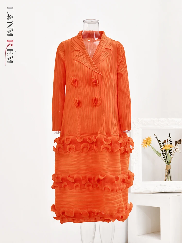 

LANMREM Spliced Ruffle Edge Pleated Dress For Women Lapel Long Sleeves Flower Luxury Clothes Ladies Party Dresses 2023 2DAa1464