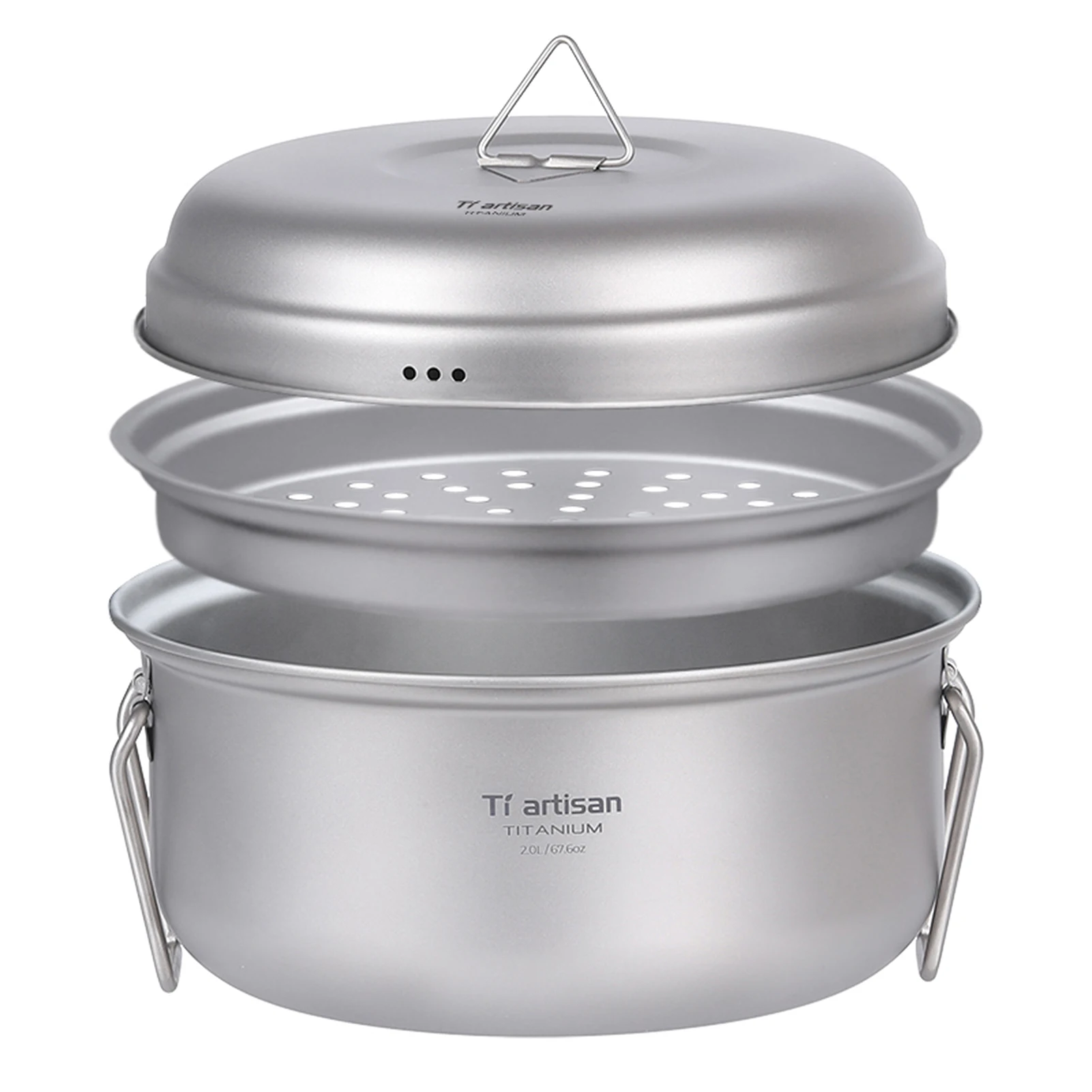 

Titanium Steamer Stockpot Set with Lid Outdoor Camping Soup Steaming Pot Pan Mess Kit Camping Cooking Set