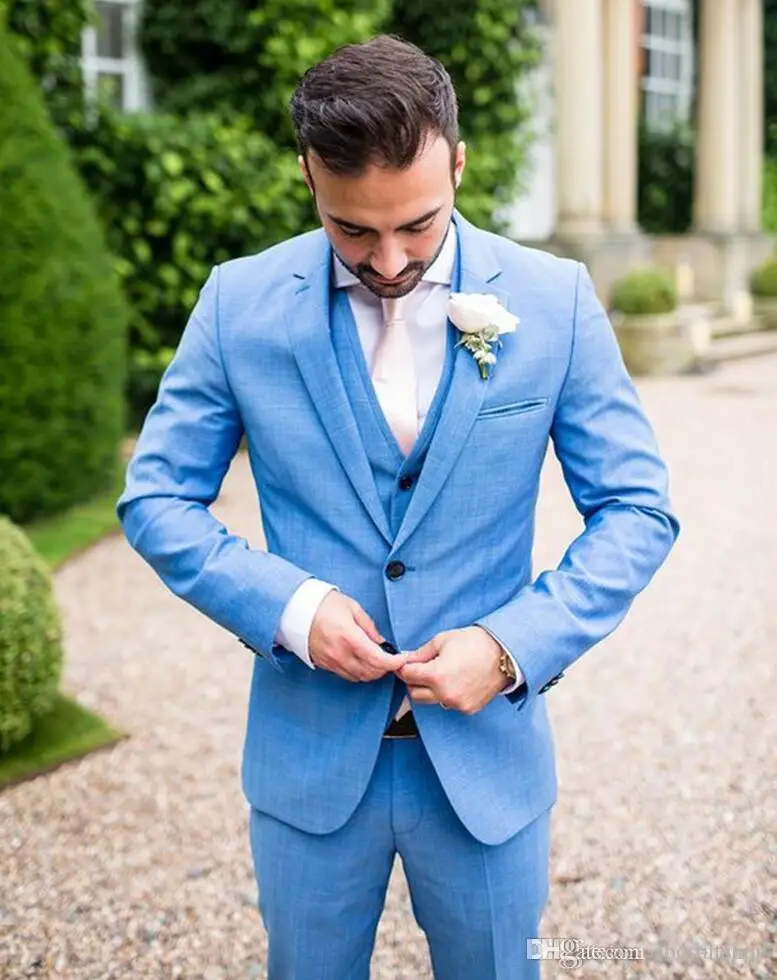 

Blue Groom Tuxedos Notch Lapel Groomsman Wedding 3 Piece Suit Fashion Men Business Prom Party Jacket Blazer(Jacket+Pants+Tie+Ves