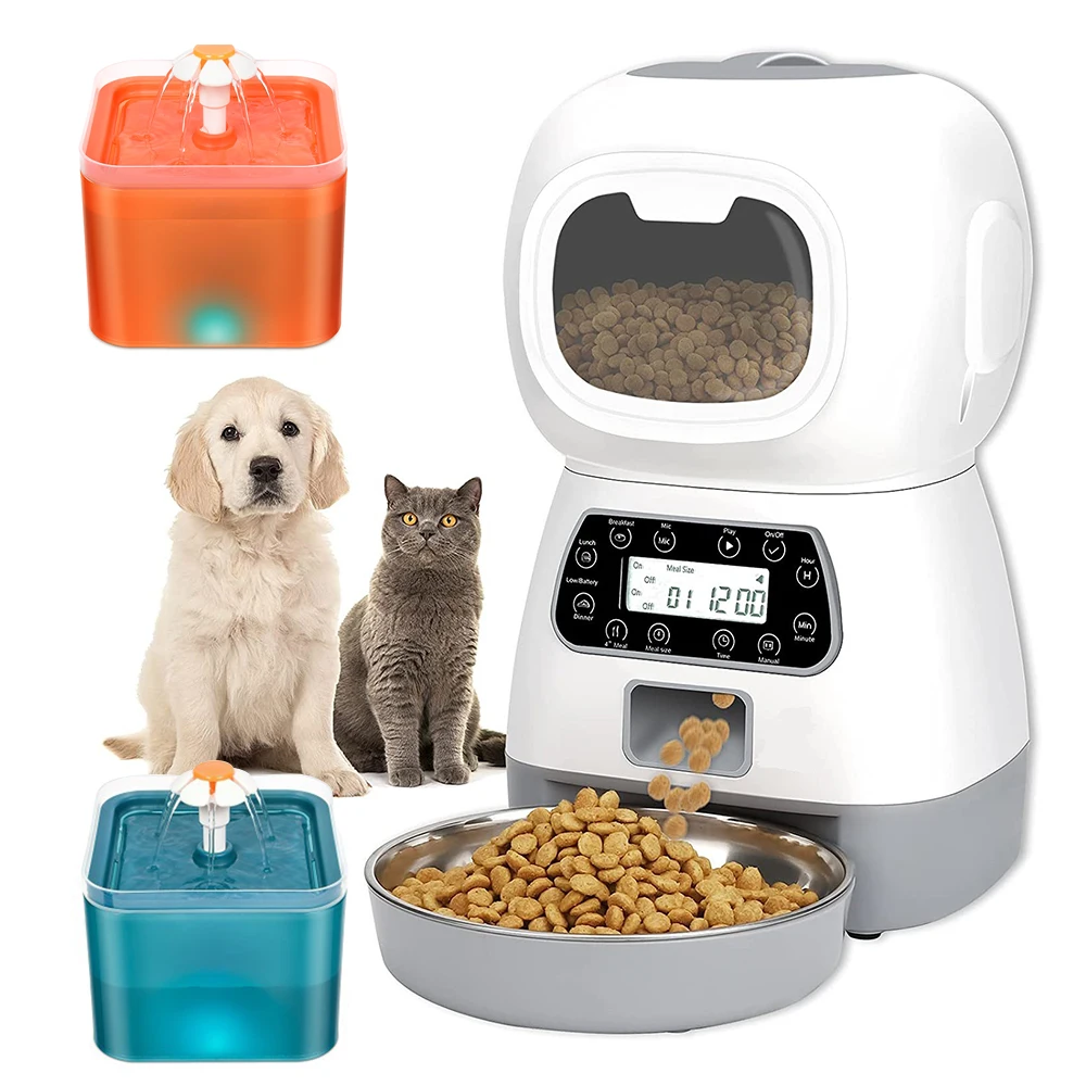

3.5L Automatic Pet Feeder WiFi APP Smart Timed Dosing Feeder Cat Dog Food Dispenser 2L Auto Drink Fountain Water Feeder Cat Bowl