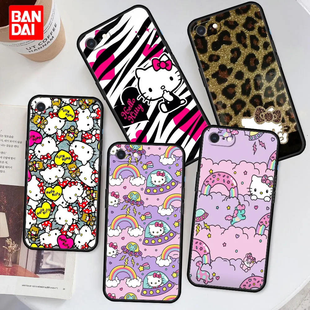 

Hello Kitty Cute Tile Case for iPhone 6 6s 7 8 X XR XS XS Max SE 2020 Plus 6plus 7plus 8plus Silicone Cover Funda Bag Black Capa