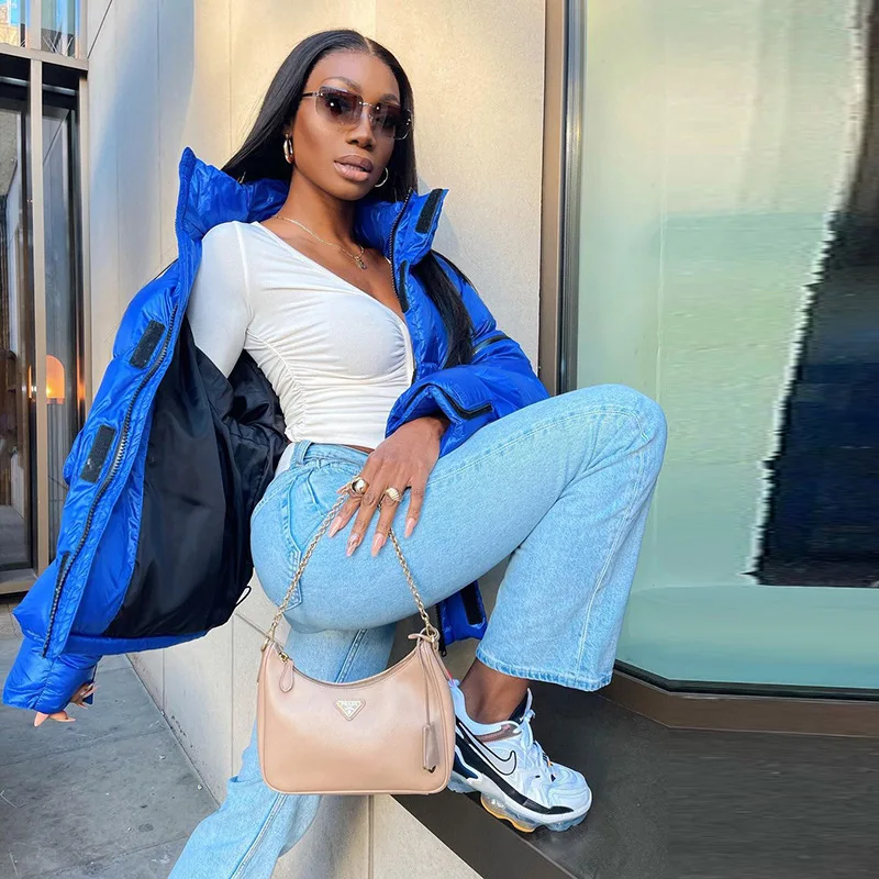 Thick Warm Women Solid Bubble Coat Stand Collar Padded Jacket Long Sleeve Winter Parkas Casual Outwear Puffer Jacket streetwear