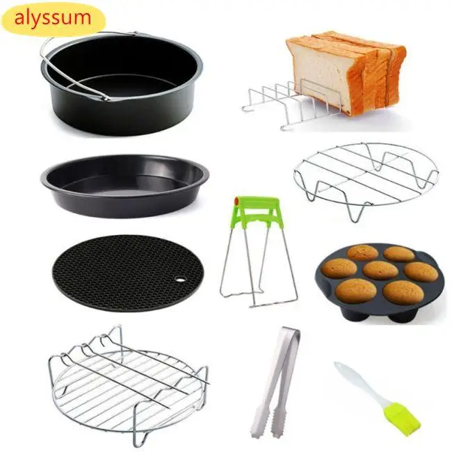 

9pcs / set 6/7/8 Inch Air Fryer Accessories Pizza Tray Toast Grill Steam Rack Insulation Pad 3.2QT-5.8QT Home Kitchen Parts