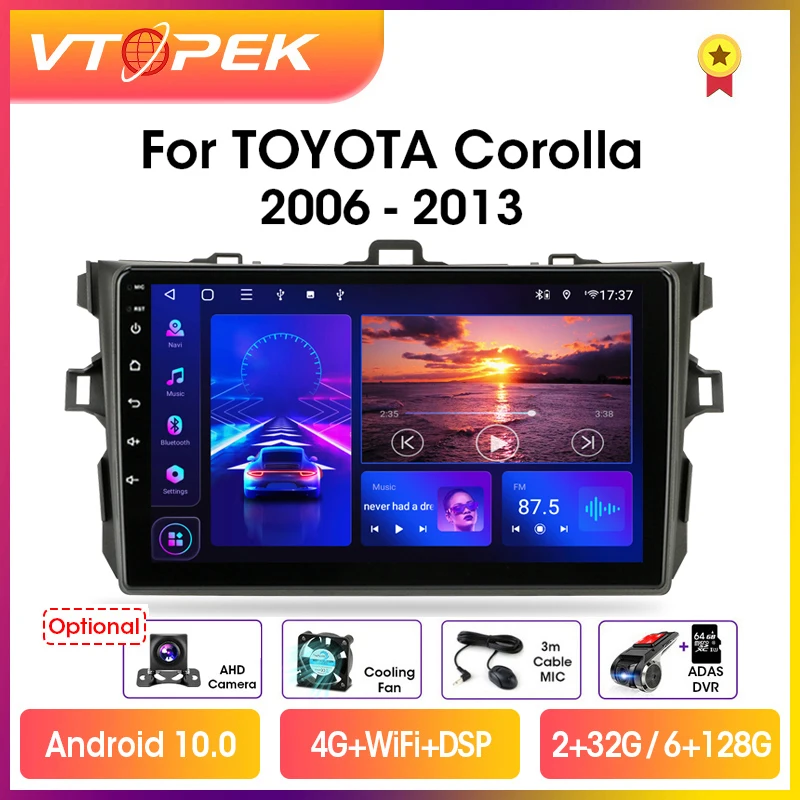 vtopek 9 4gwifi 2din android 10 0 car radio multimedia players gps navigation for toyota corolla e140150 2006 2013 head unit free global shipping
