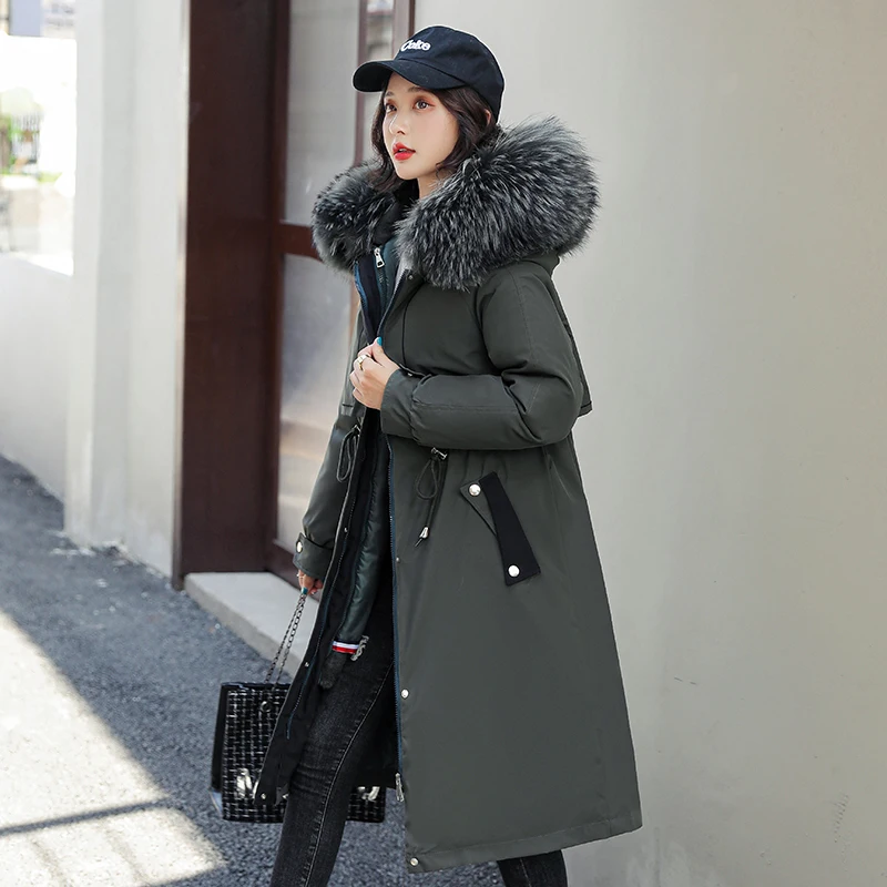 Winter Adjustable Waist Coats New Fur Collar Long Hooded Parkas Three Ways To Wear Women Detachable Wool Liner Thickened Jackets