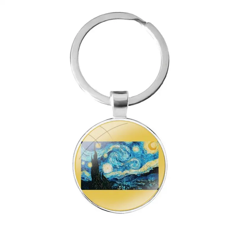 Аэстетический брелок Van Gogh с стеклянной кабошоном для ключей сумки для автомобиля кольцо держатель оберегов брелоки подарки.