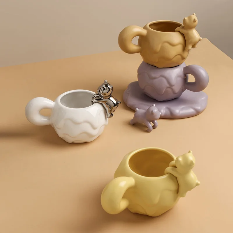 

465ml Cute Large Porcelain Bear Coffee Mug With Plate Ceramic Tea Milk Water Cup and Cake Tray Creative Gift For Women Girls Her