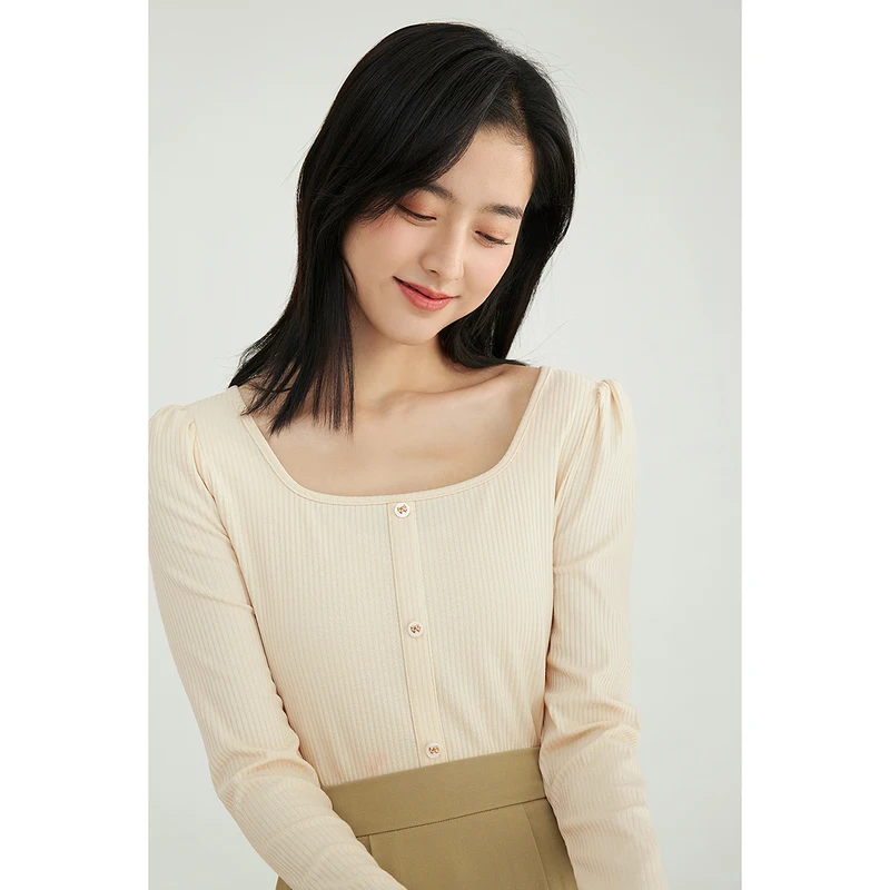 INMAN весенне-осенняя футболка чистый цвет женские топы рубашка приталенный свитер