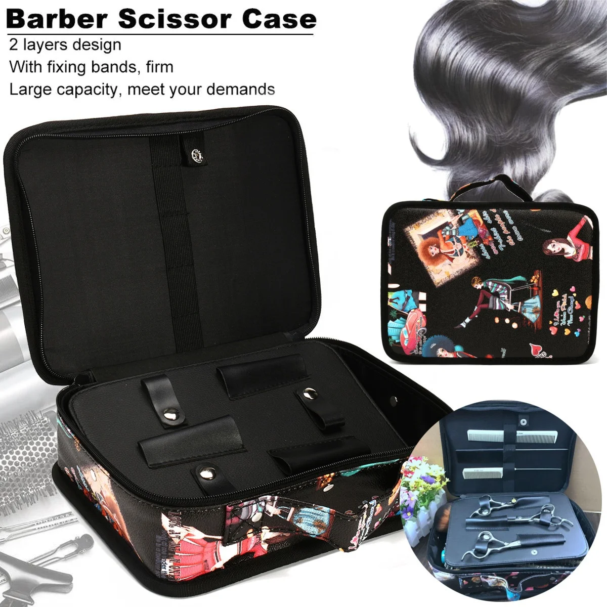 Ful Pu Leather Barber Bag Salon Hair Scissors Comb Hair Drye
