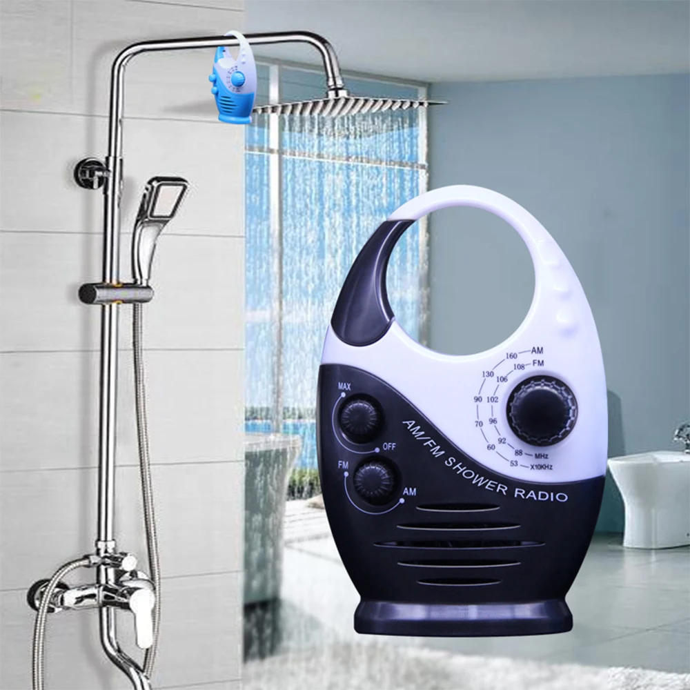 

Portable IPX4 Waterproof FM AM Radio Shower Music Hanging Radio Bathroom Bath Powerful Hi-Fi Splash-proof Speakers Radio