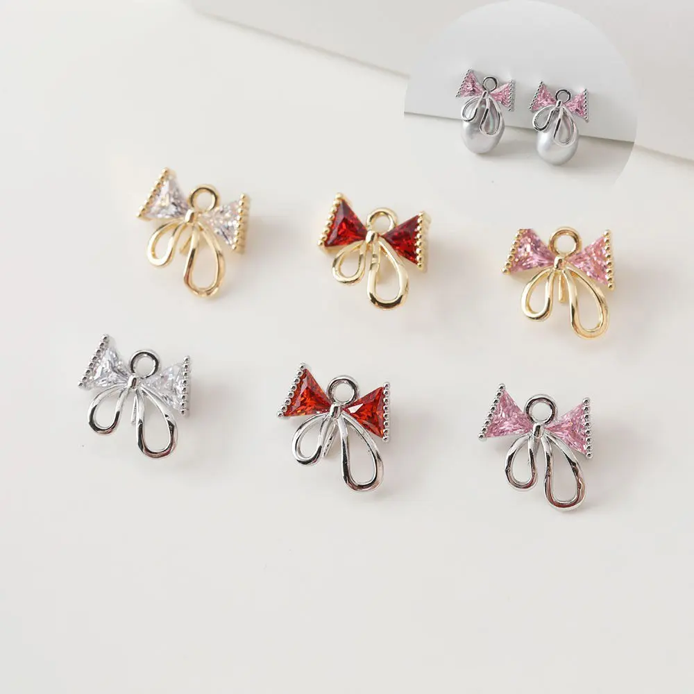 

2 шт. Изящные циркониевые банты с жемчугом, Подвески для изготовления ювелирных изделий своими руками, латунные позолоченные 14 к, 13 мм