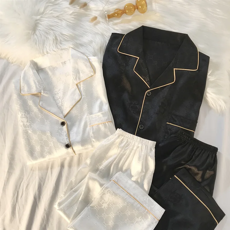 Couples Pajamas Women Spring and Autumn Ice Silk Long Sleeve Square 2022 New Plus-size Men's Silk Home Clothing Winter